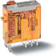 Реле электромеханическое промышленное миниатюрное, монтаж в розетку или наконечники Faston (2.5х0.5мм), 2СO 8A, контакты AgNi, катушка 24В DC, влагозащита RTII, опции: кнопка тест + мех.индикатор